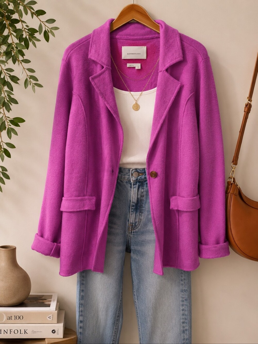 NWT Anthropologie Fuchsia/pink Sweater Blazer